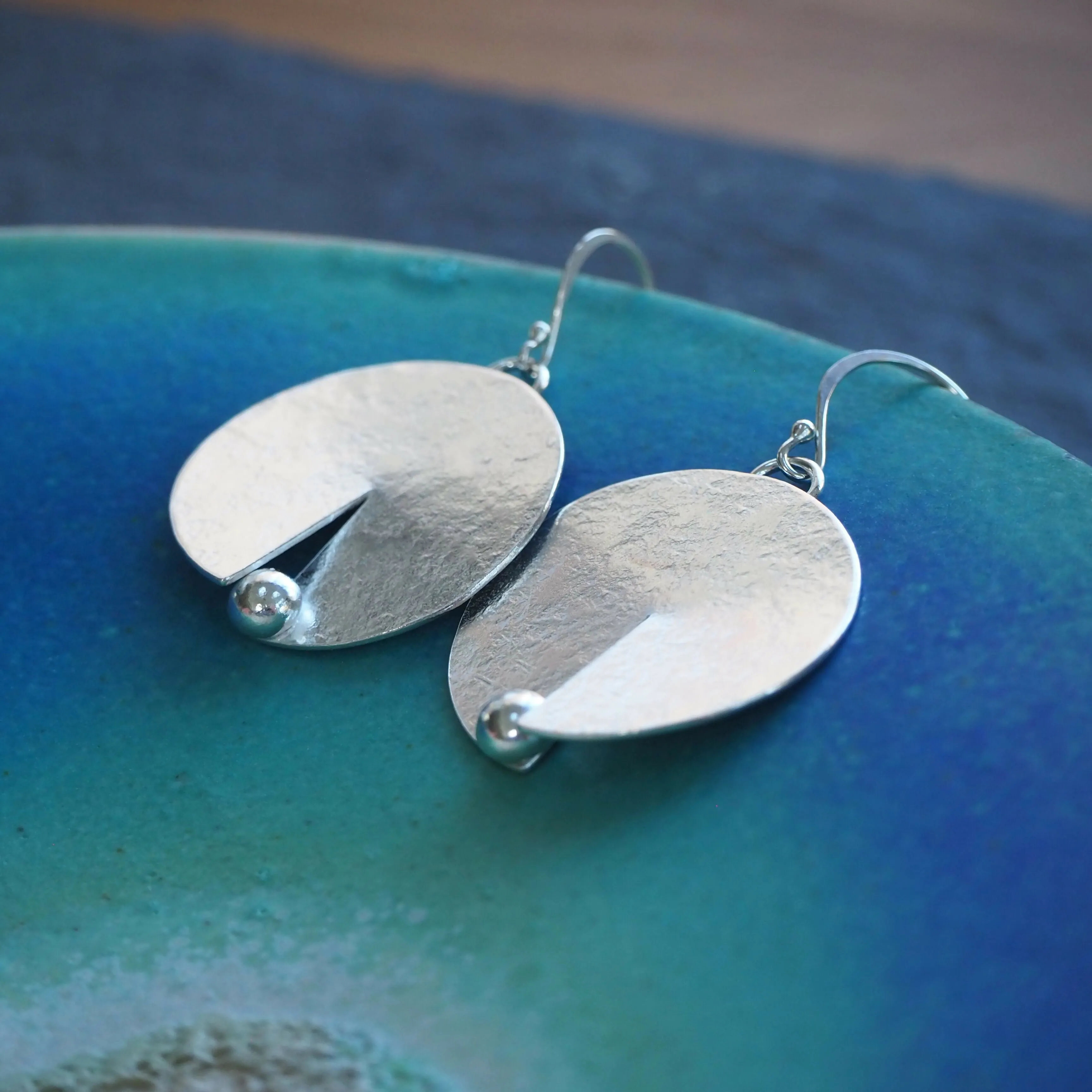 Large Silver Disc Earrings - Hallmarked - Hammer texture