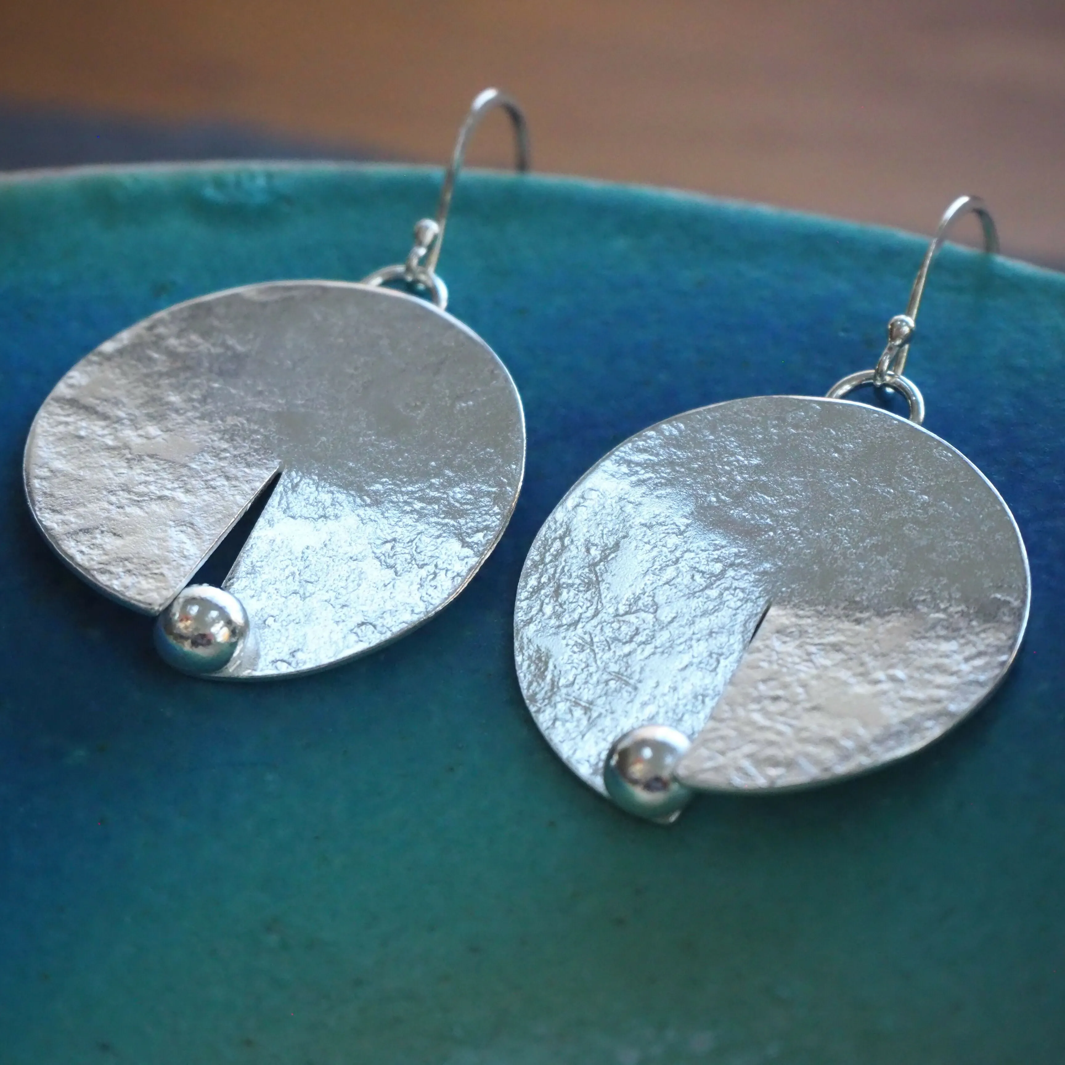 Large Silver Disc Earrings - Hallmarked - Hammer texture