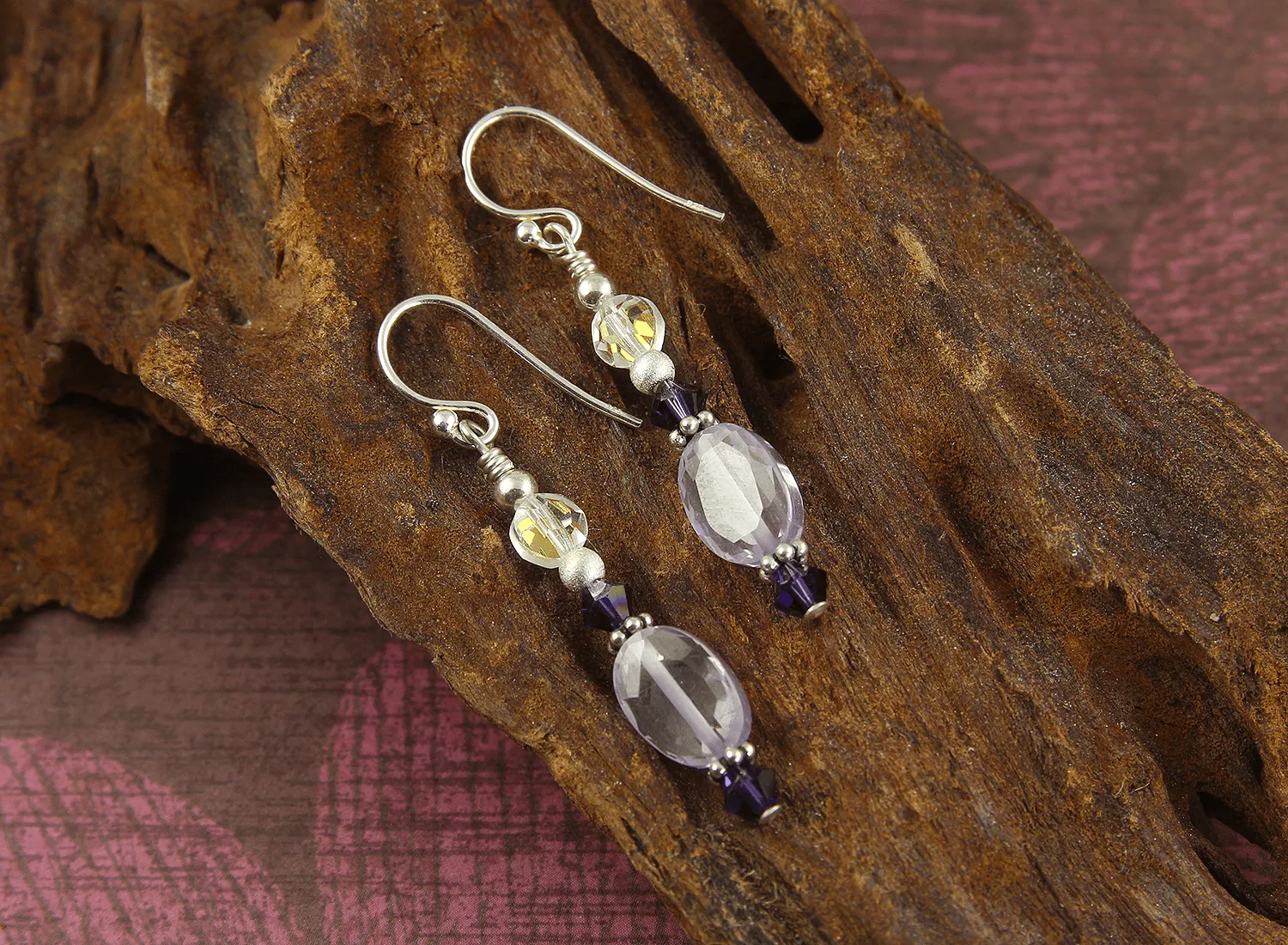 Lavender Cubic Zirconia Beaded Earrings