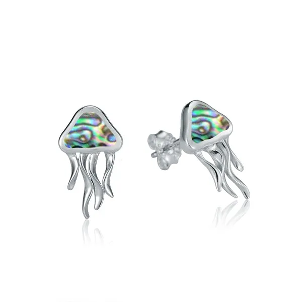 Life@Sea Genuine Sterling Silver & Larimar/Abalone/Synthetic Opal Jellyfish Stud Earrings