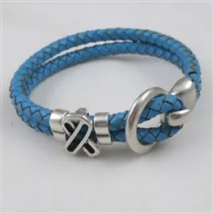 Light Blue Awareness Leather Braided Bracelet