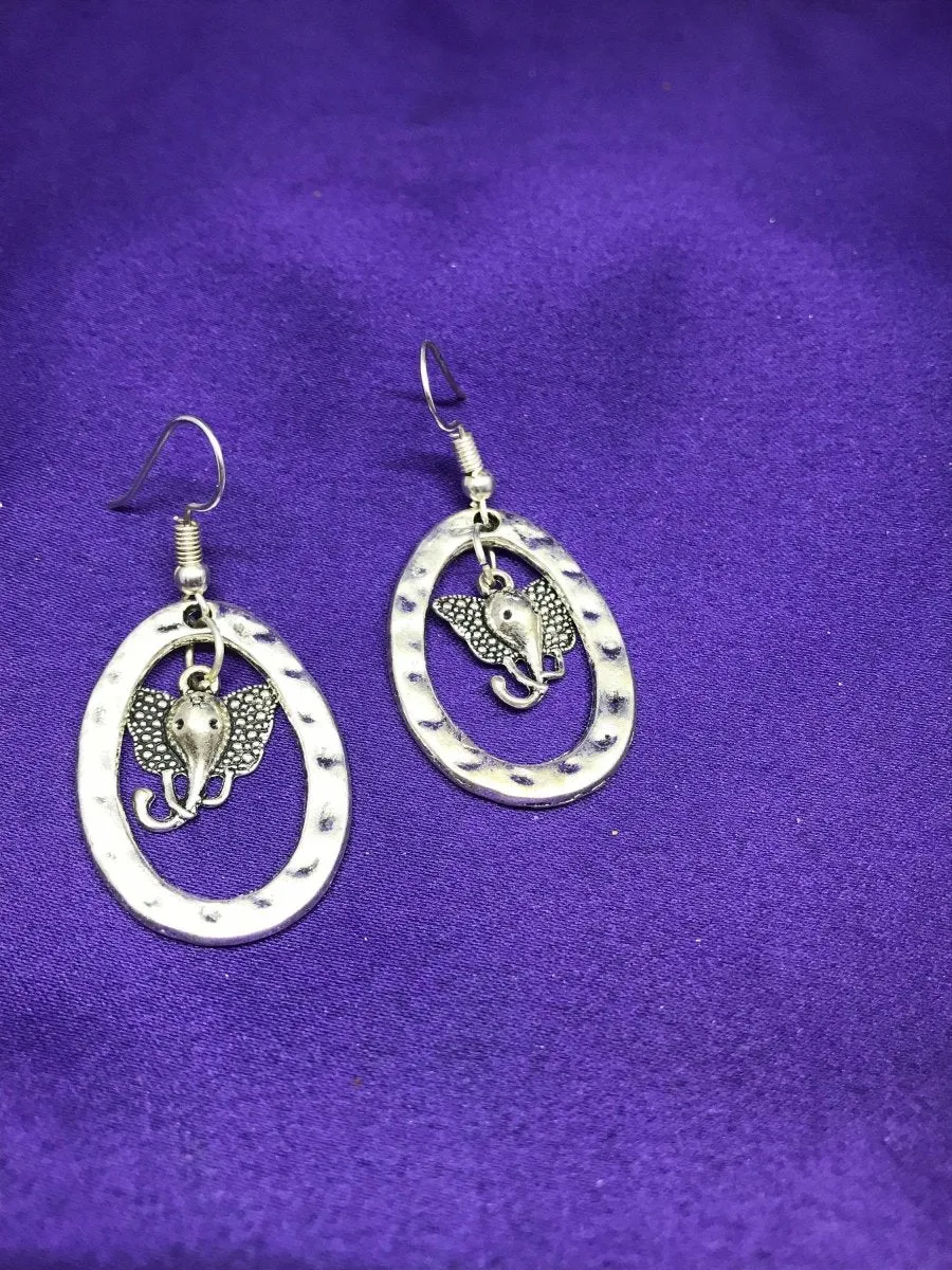 Lucky Elephant Earrings In Silver Hoops