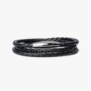 Mediterranean Black Braided Leather Wrap - Medium