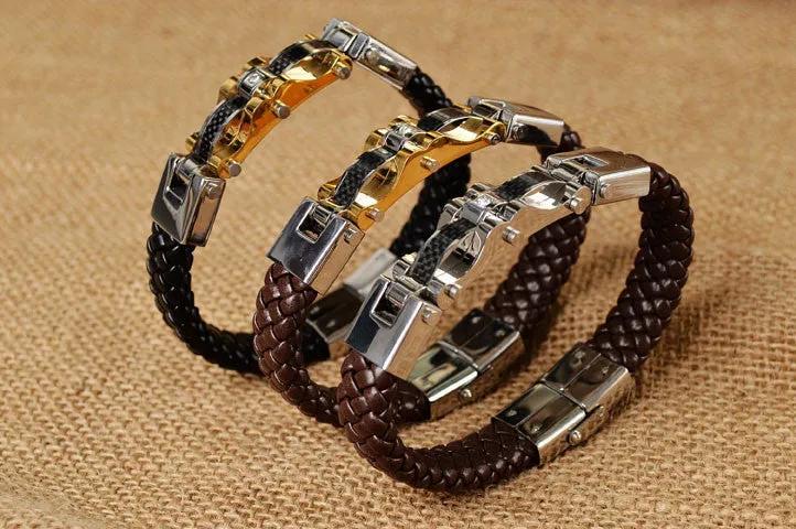 Men jewelry men bracelet leather bracelet titanium fashion male vintage jewelry 316L Stainless Steel bracelet