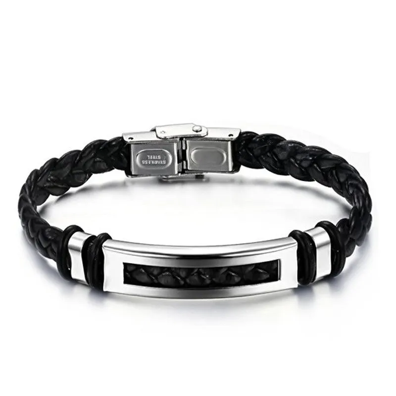 Men Stainless Steel Silver and gold colored Leather Bracelets