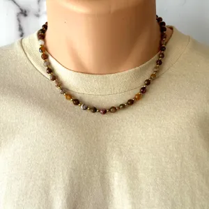 Mens Aqua Nueva Agate and Gold Beaded Necklace