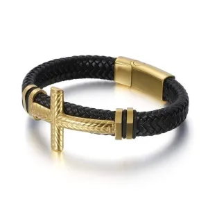 Men's Cross Bracelet <br> Braided Black