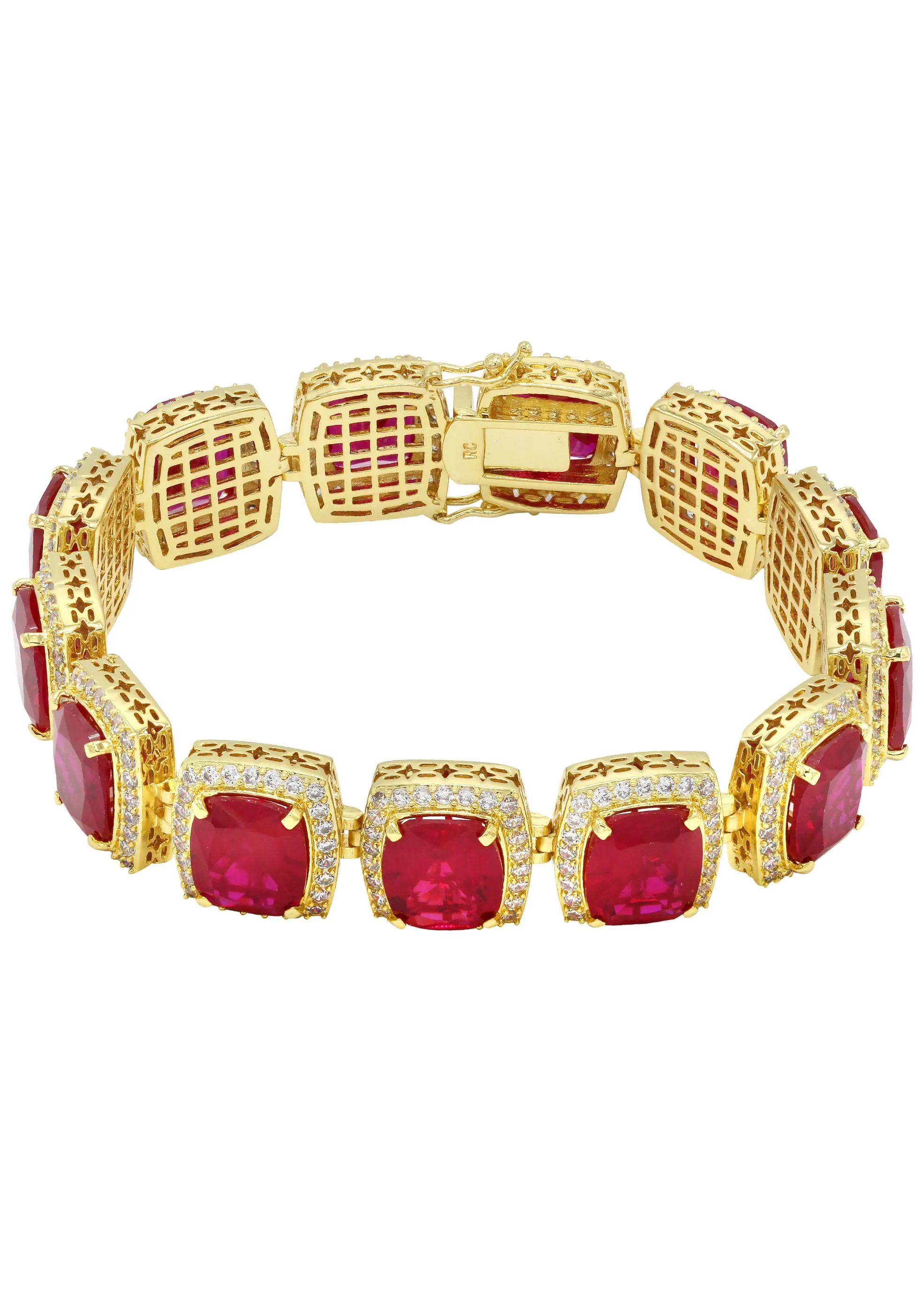 Mens Gold Iced Ruby Bracelet