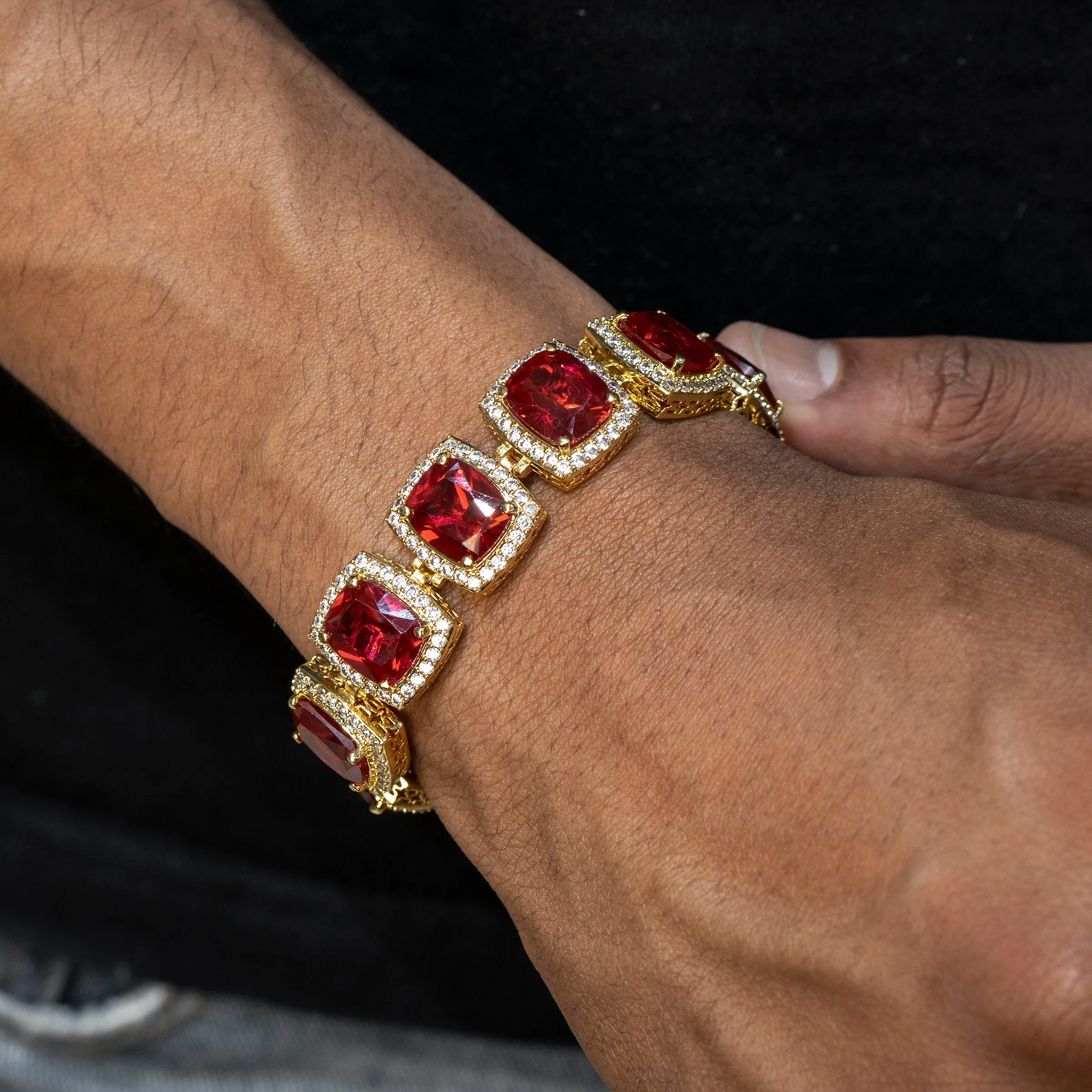 Mens Gold Iced Ruby Bracelet