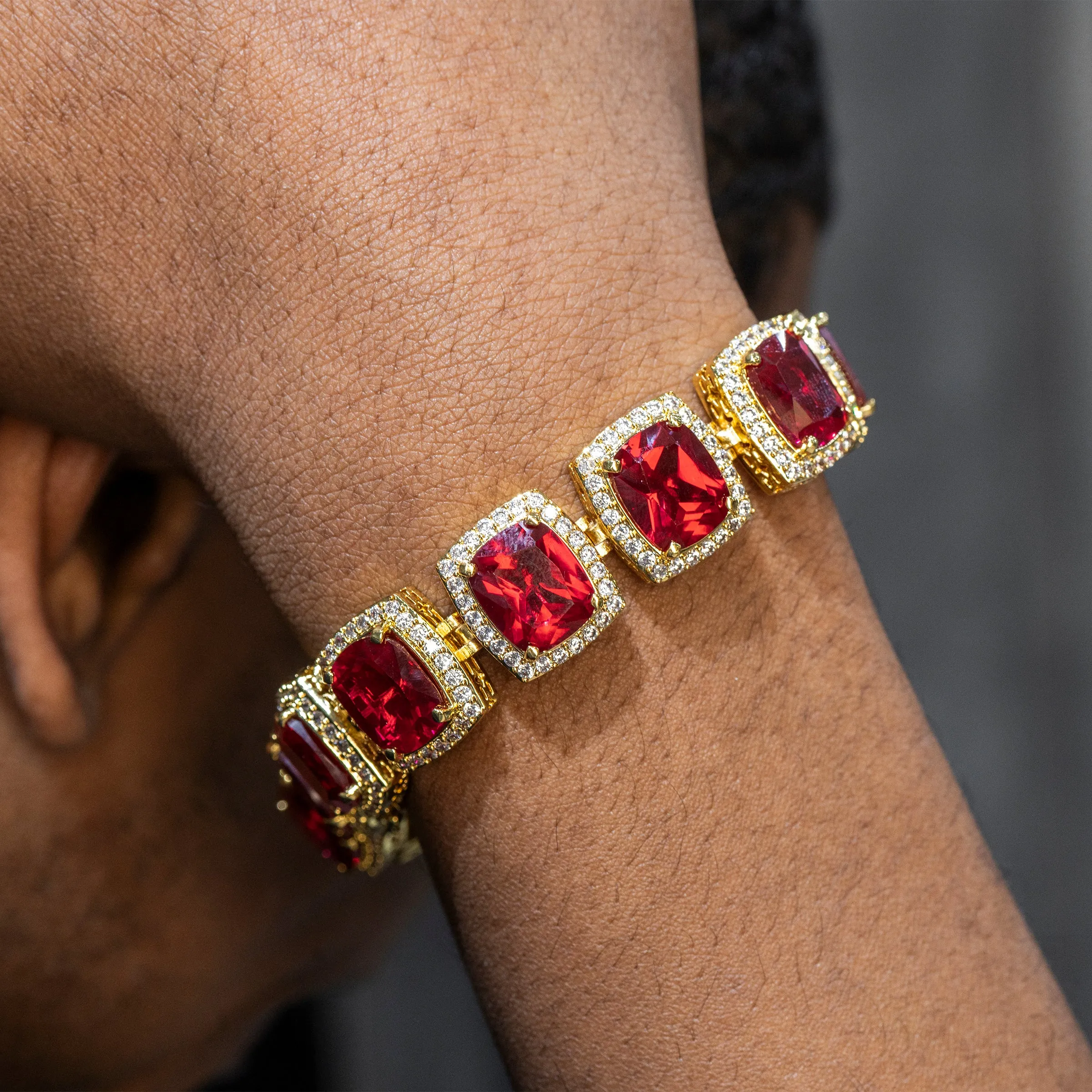 Mens Gold Iced Ruby Bracelet