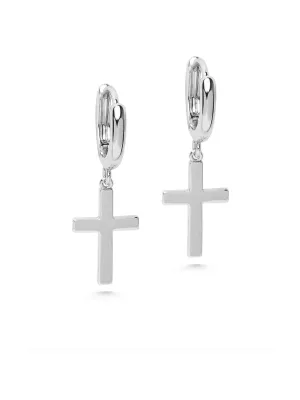 Men's Sterling Silver Small Cross Earrings