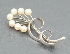 Mikimoto Cultured Pearl Sterling Silver Brooch