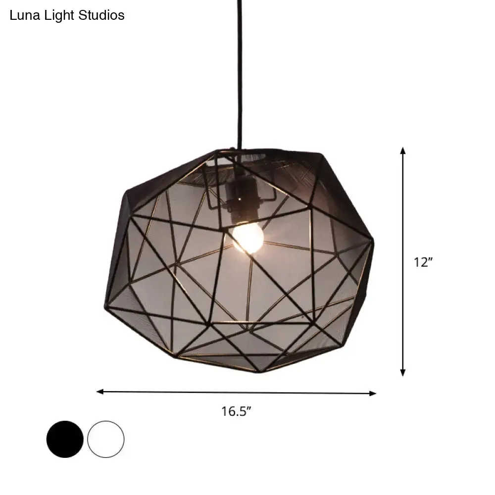 Modern Geometric Hanging Pendant Light for Bedroom in Black/White Fabric