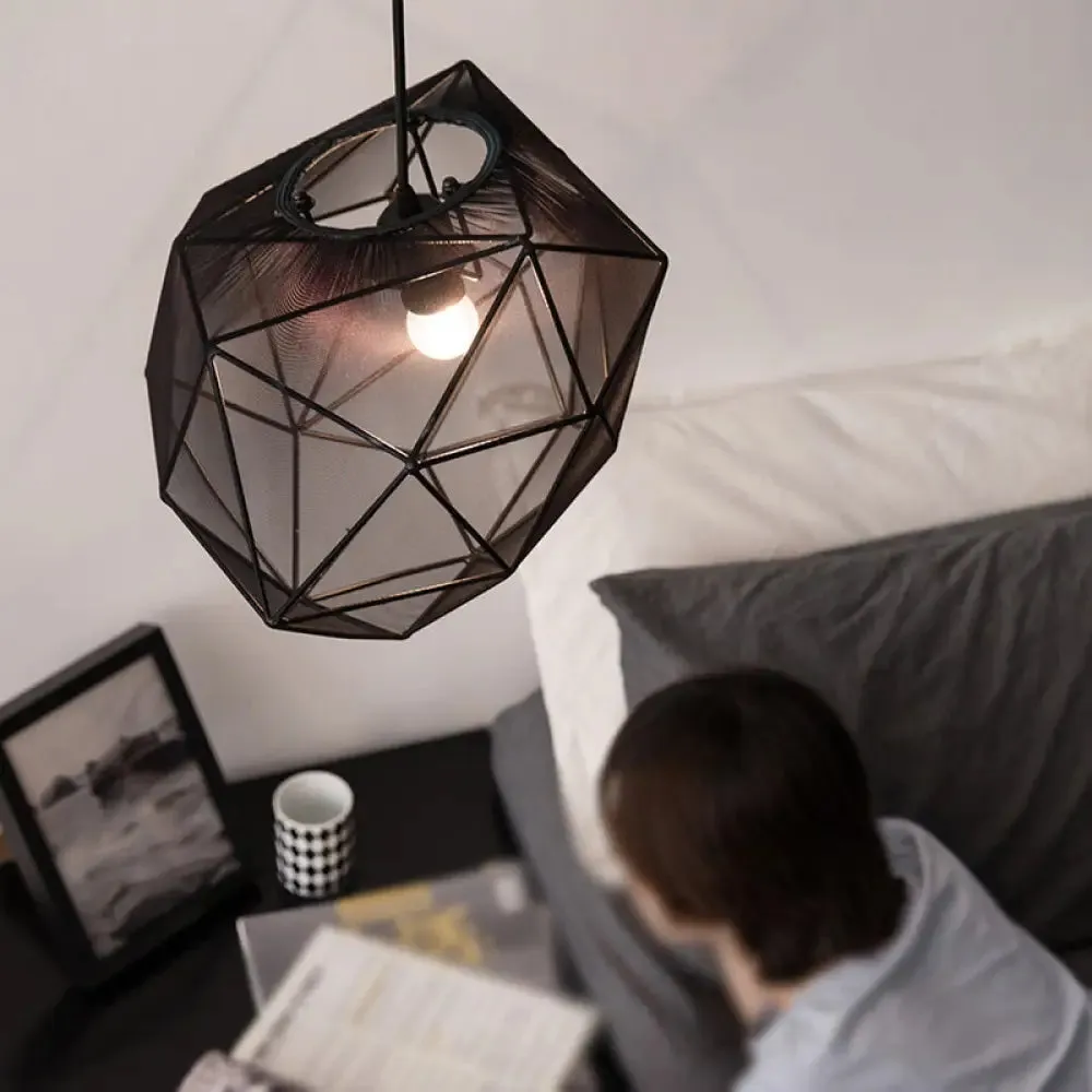 Modern Geometric Hanging Pendant Light for Bedroom in Black/White Fabric