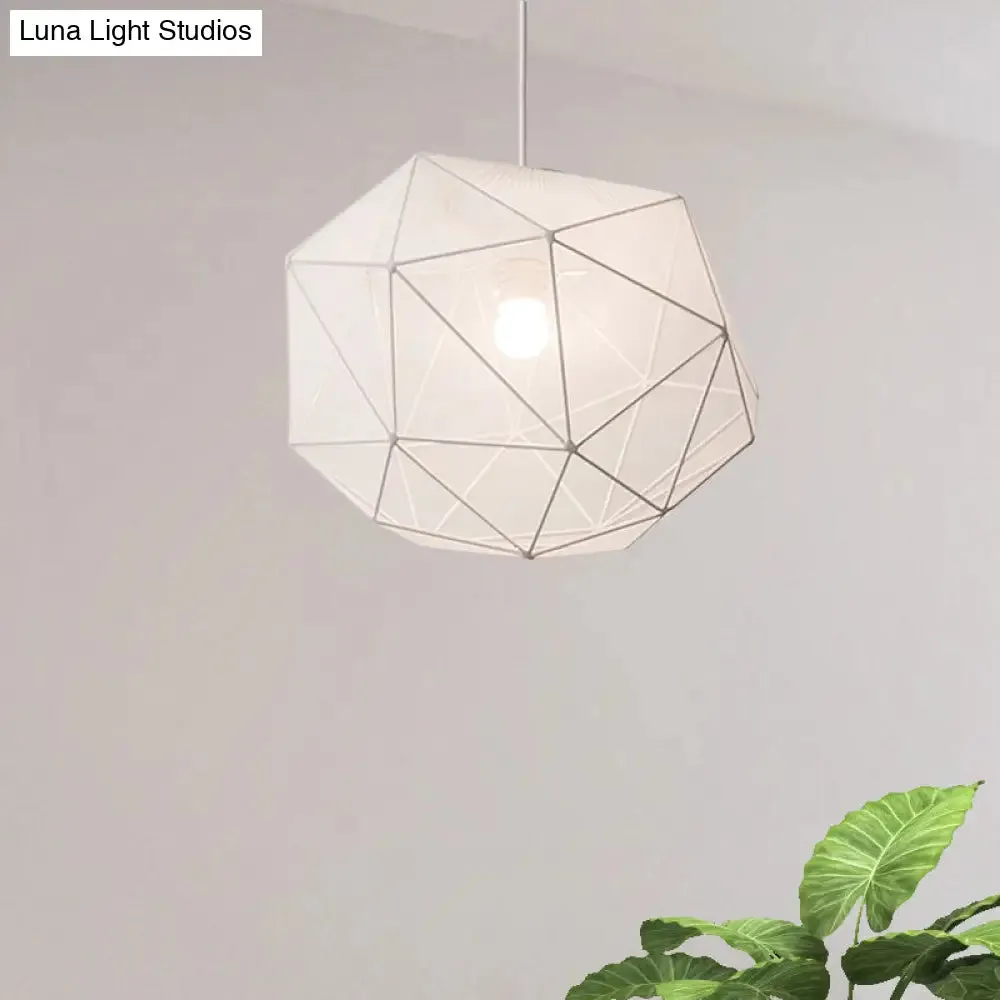 Modern Geometric Hanging Pendant Light for Bedroom in Black/White Fabric