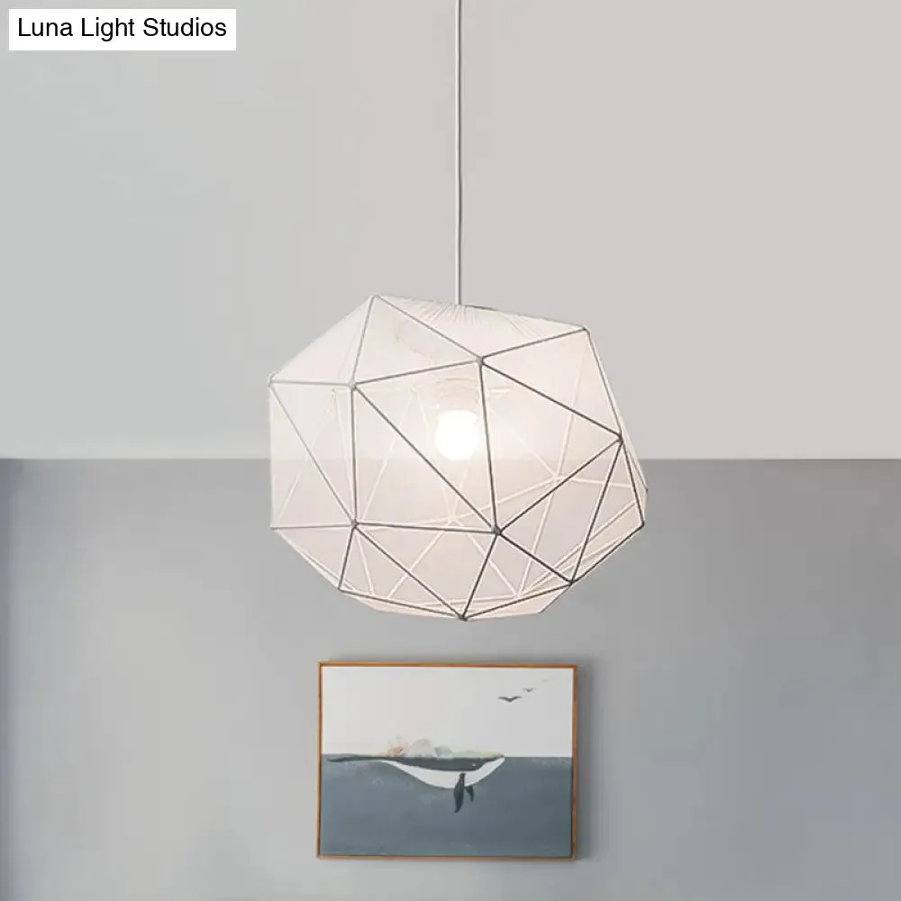 Modern Geometric Hanging Pendant Light for Bedroom in Black/White Fabric