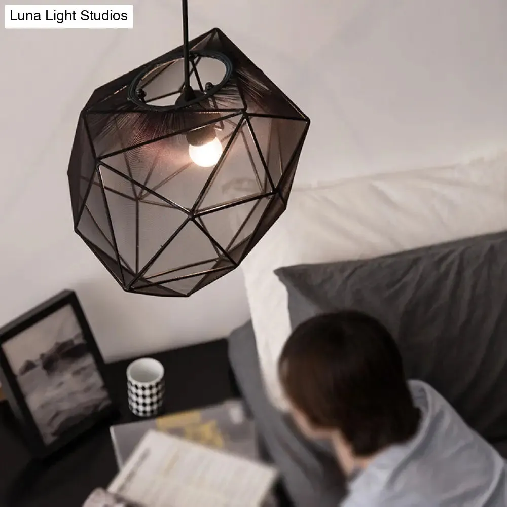 Modern Geometric Hanging Pendant Light for Bedroom in Black/White Fabric