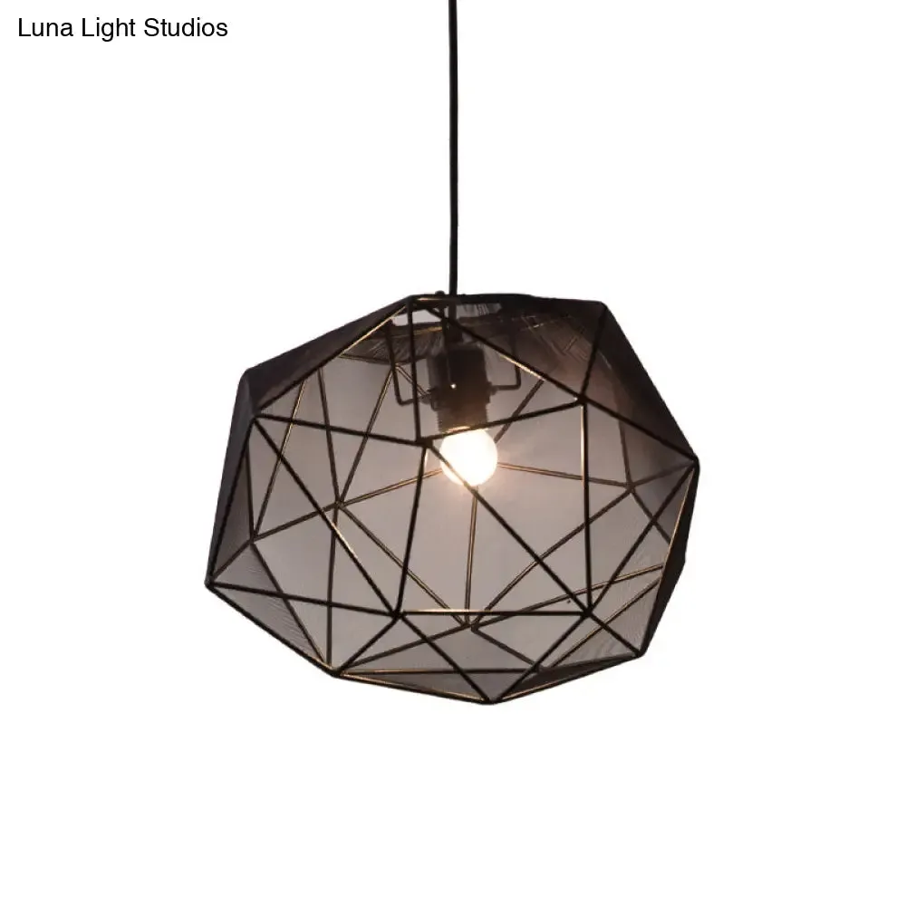 Modern Geometric Hanging Pendant Light for Bedroom in Black/White Fabric