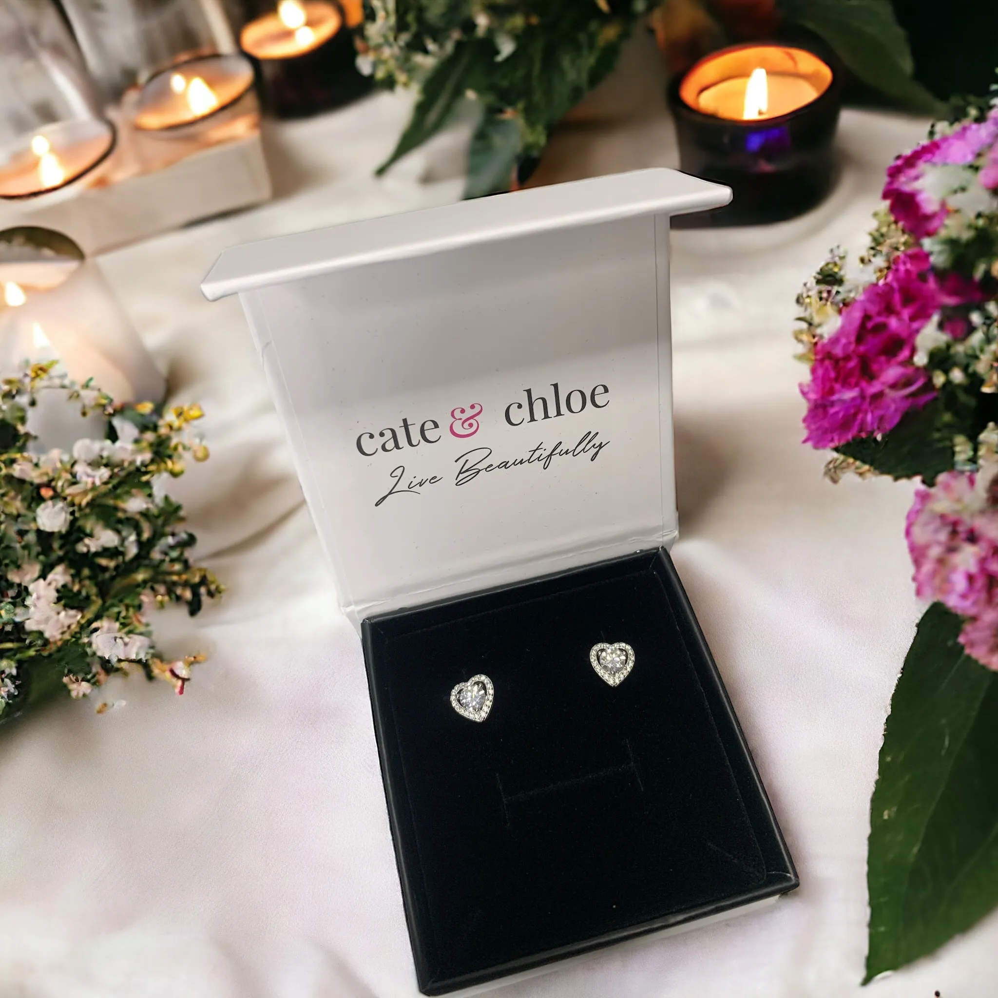 Moissanite by Cate & Chloe Briana Sterling Silver Heart Stud Earrings with Moissanite Crystals