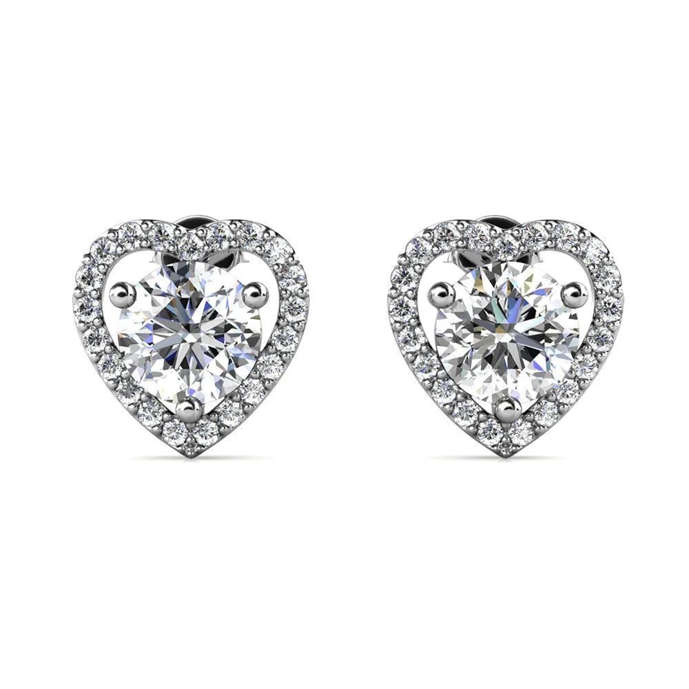 Moissanite by Cate & Chloe Briana Sterling Silver Heart Stud Earrings with Moissanite Crystals