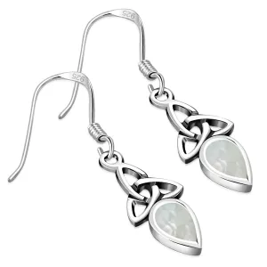 Mother of Pearl Celtic Trinity Knot Silver Earrings