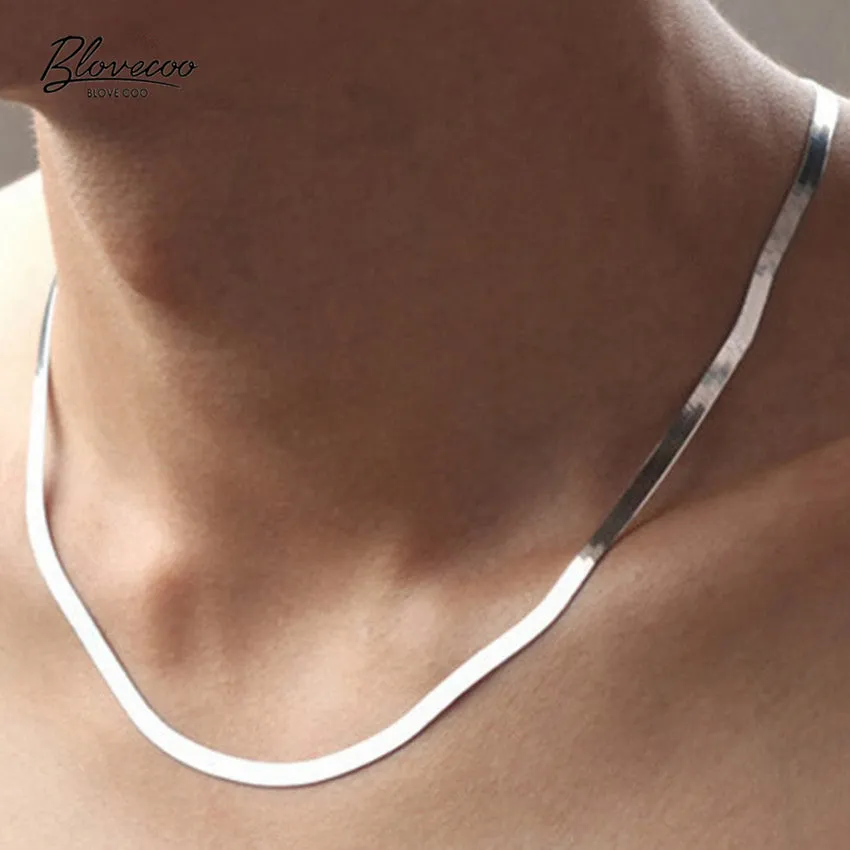 Ms. 2016 new silver necklace flat snake bone chain men domineering fashion high quality jewelry 45CM-50CM