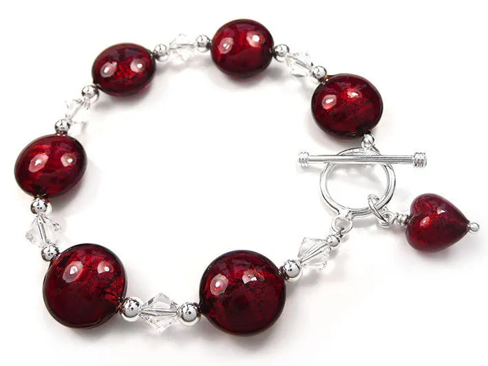 Murano Glass Lentil Bracelet - Ruby