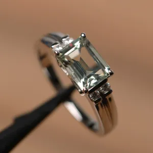 Natural Emerald Cut Green Amethyst Statement Ring - 925 Sterling Silver Ring