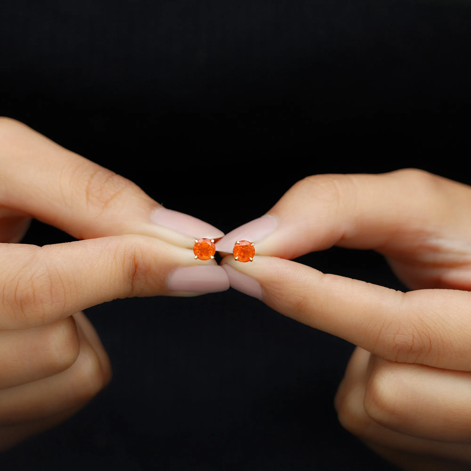 Natural Fire Opal Solitaire Stud Earrings with Screw Back