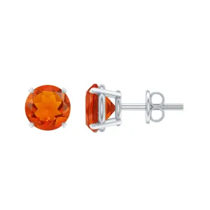 Natural Fire Opal Solitaire Stud Earrings with Screw Back