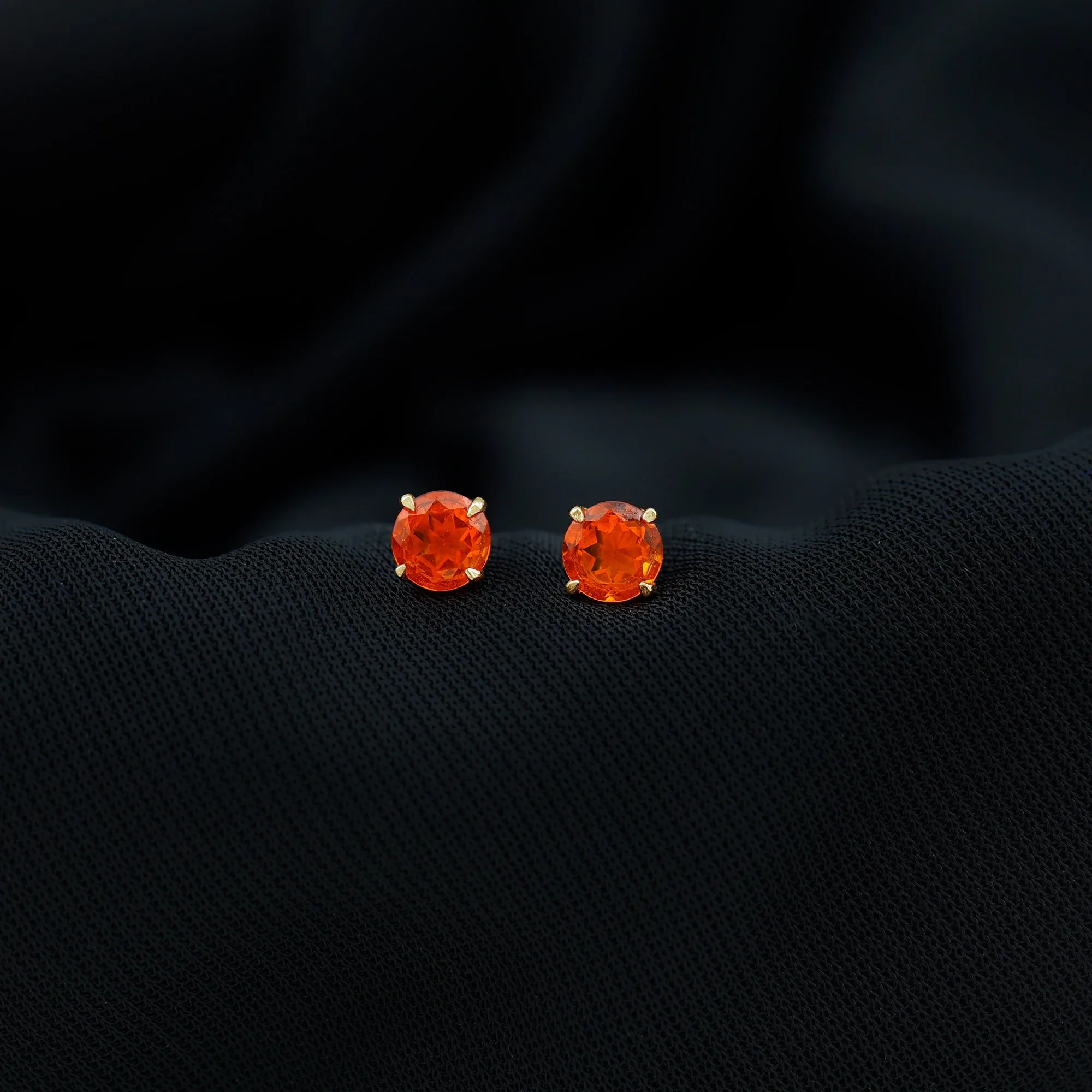 Natural Fire Opal Solitaire Stud Earrings with Screw Back