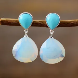 Natural Gemstone Opal Teardrop Stud Earring