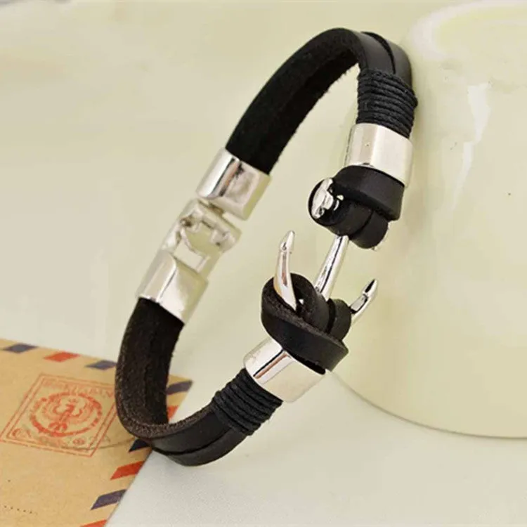 New Arrival Pirate Style Alloy Stainless Steel Anchor Bracelet For Men Genuine Cow Leather Bracelet Jewelry Best Friend Gift