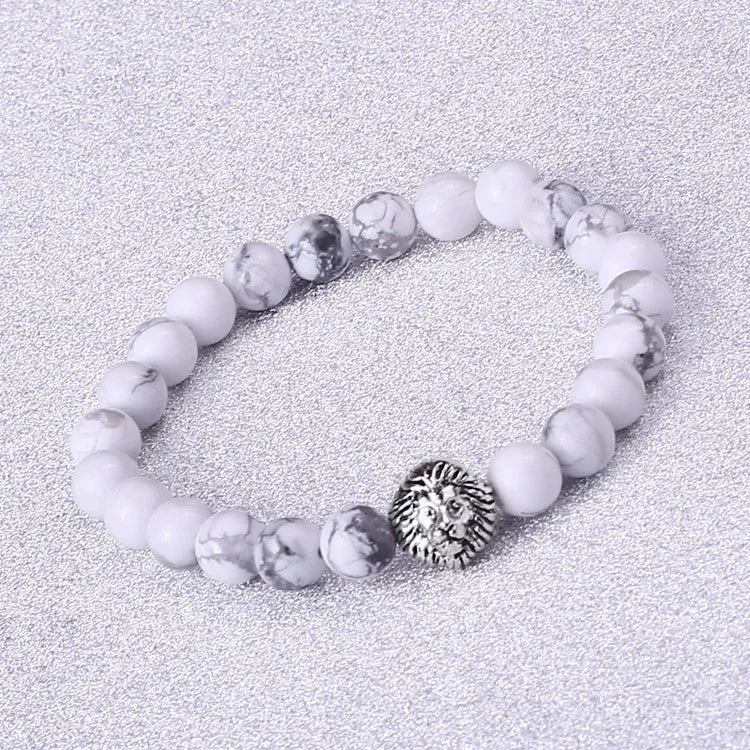 New Design Silver Lion Head Bracelets Lava Stone And Tiger Eye Men Beads Bracelets Mens Gift Men Jewelry