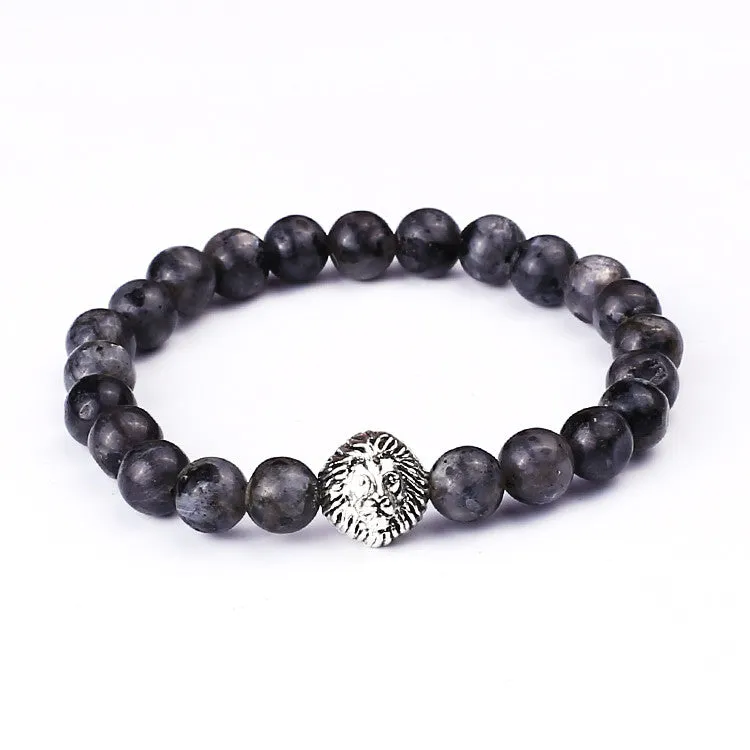 New Design Silver Lion Head Bracelets Lava Stone And Tiger Eye Men Beads Bracelets Mens Gift Men Jewelry