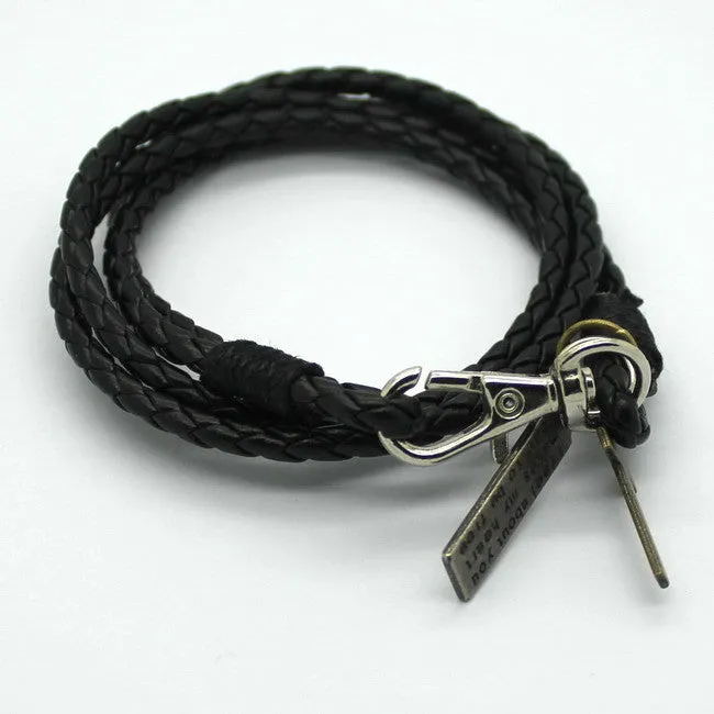 New Fashion Bandage Buckle key Pattern Leather Bracelet popular brown Cross Bracelet for man