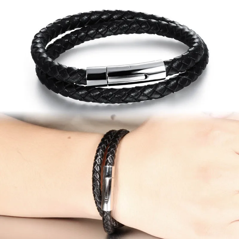 New Hot fashion jewelry men's bracelets genuine leather Stainless steel Black Bracelet man Vintage creative Boutique