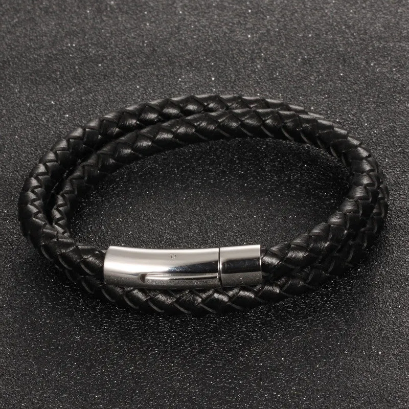 New Hot fashion jewelry men's bracelets genuine leather Stainless steel Black Bracelet man Vintage creative Boutique