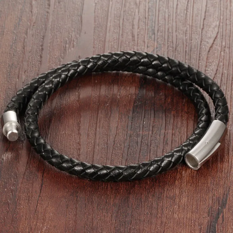 New Hot fashion jewelry men's bracelets genuine leather Stainless steel Black Bracelet man Vintage creative Boutique