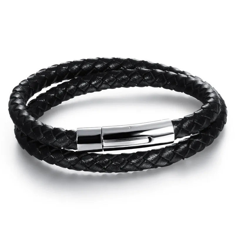 New Hot fashion jewelry men's bracelets genuine leather Stainless steel Black Bracelet man Vintage creative Boutique