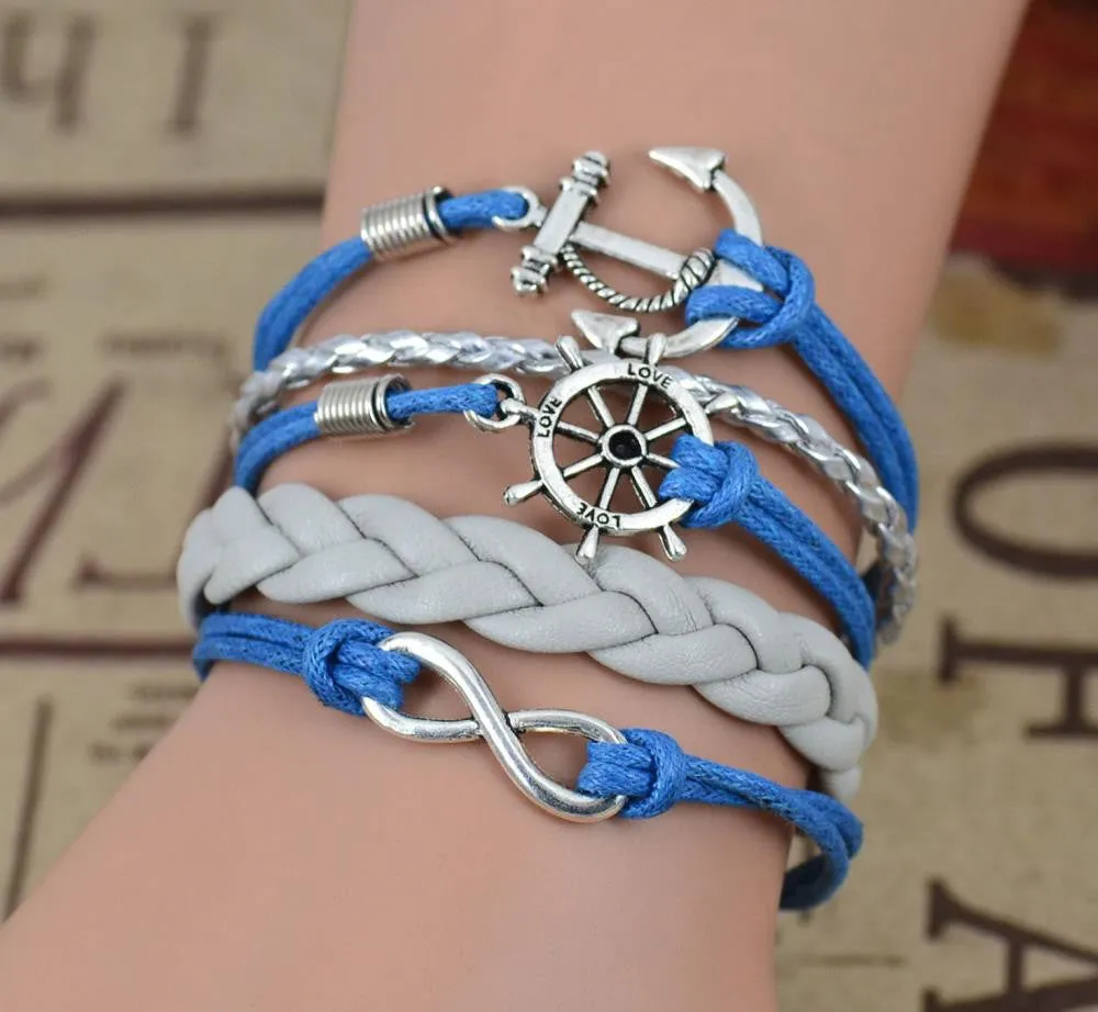 New Leather Charm Bracelet Braid Multilayer Bracelet Infinity Anchor Rudder Bracelet Europe Life Tree Bracelets Bangle