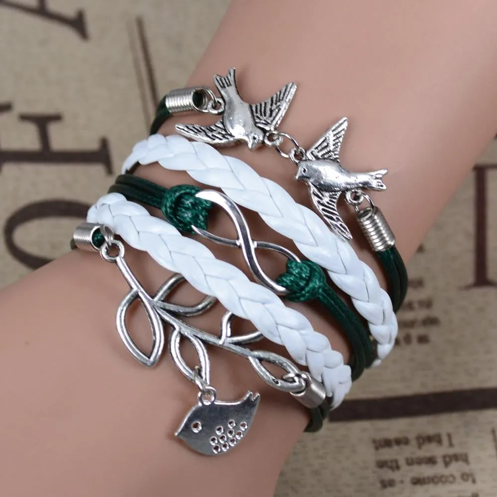 New Leather Charm Bracelet Braid Multilayer Bracelet Infinity Anchor Rudder Bracelet Europe Life Tree Bracelets Bangle