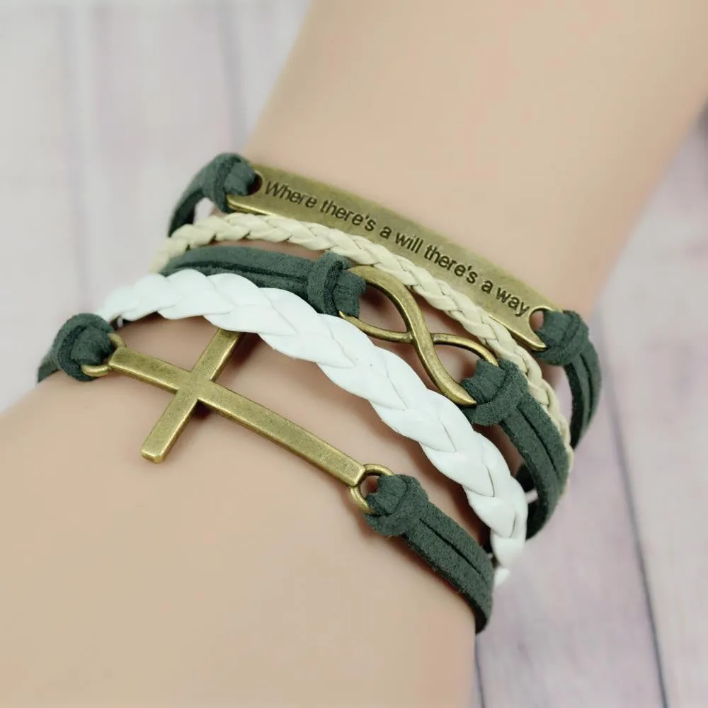 New Leather Charm Bracelet Braid Multilayer Bracelet Infinity Anchor Rudder Bracelet Europe Life Tree Bracelets Bangle