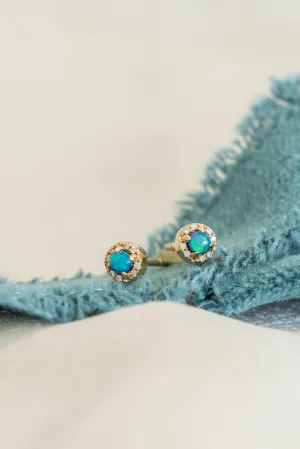 Opal with Pave Diamond Stud Earrings