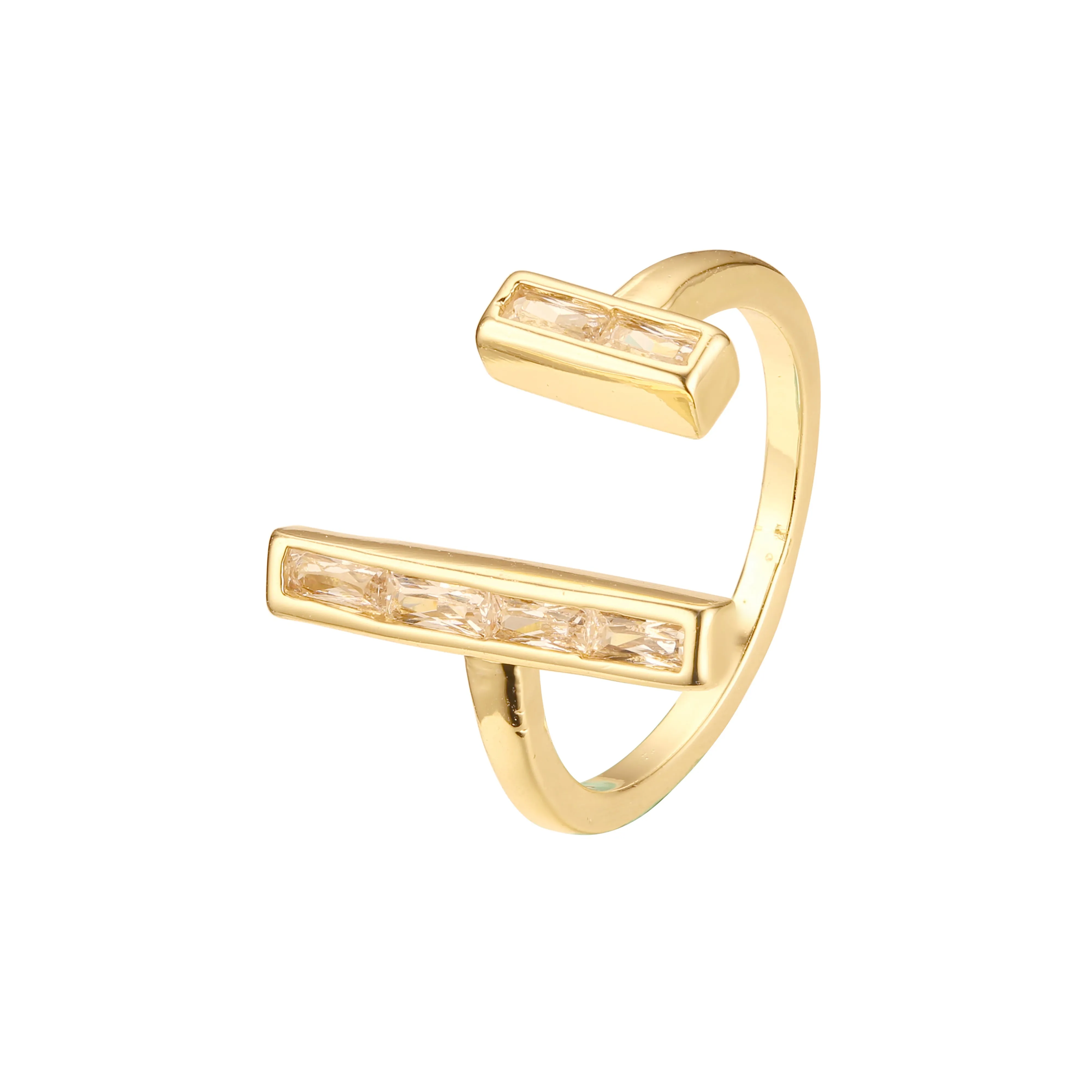 Open bar rings with emerald cut stones in 14K Gold, Rose Gold plating colors