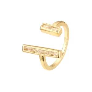 Open bar rings with emerald cut stones in 14K Gold, Rose Gold plating colors