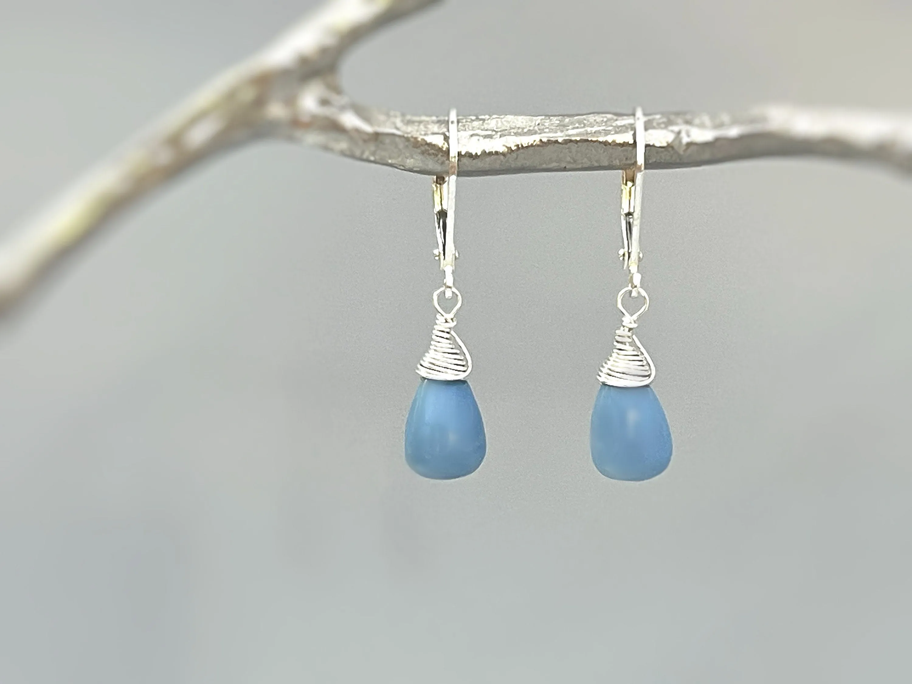 Owyhee Blue Opal earrings dangle Sterling Silver Gold, Rose Gold teardrops