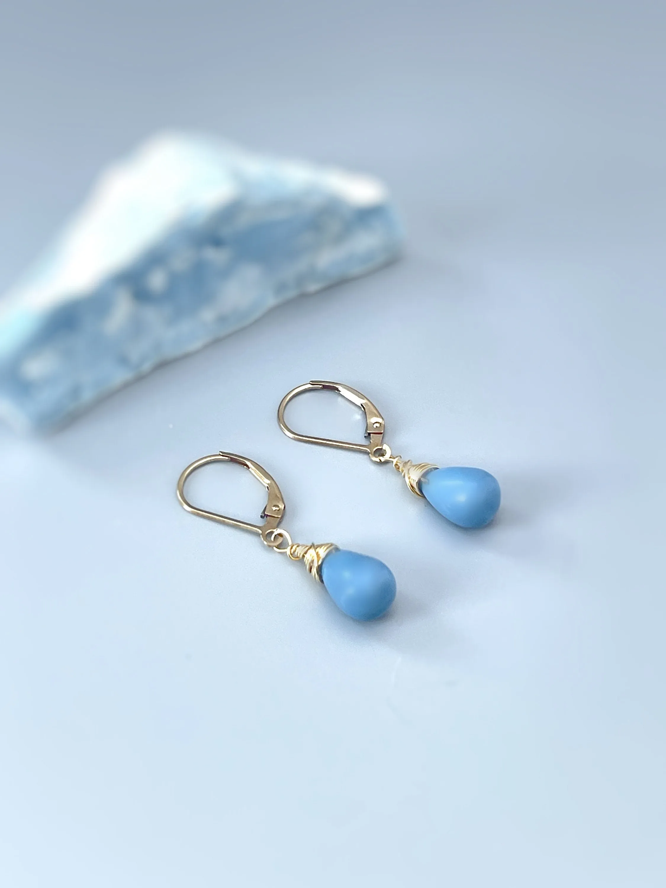 Owyhee Blue Opal earrings dangle Sterling Silver Gold, Rose Gold teardrops