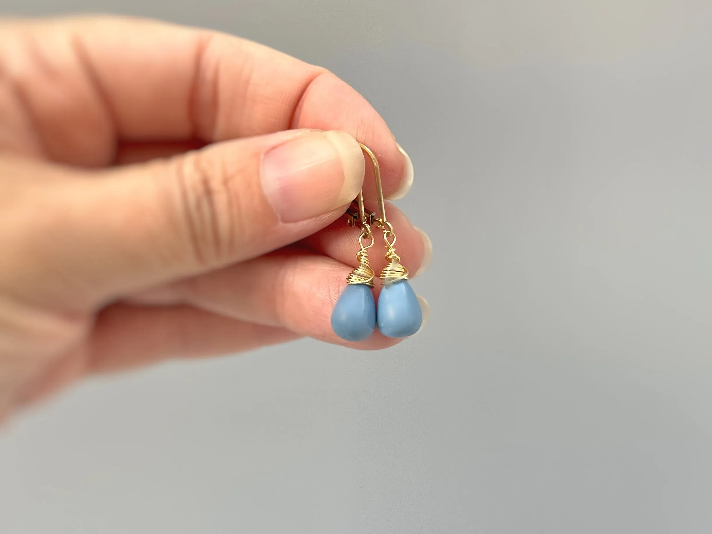 Owyhee Blue Opal earrings dangle Sterling Silver Gold, Rose Gold teardrops