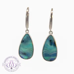 Pair of sterling silver Boulder Opal 12.36ct dangling earrings